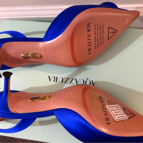Aquazzura Royal Blue Satin Slingback Heels - Picture 4 of 9